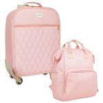Mala de Bordo com rodinhas + Mochila Maternidade Colorê Rosa - Just Baby