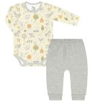 Body longo c/ Calça Saruel para bebê em suedine Fazendinha - Anjos Baby