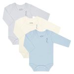 Pack: 3 Bodies manga longa em suedine Mescla/Off White/Azul - Junkes Baby