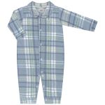 Macacão longo c/ golinha para bebê em soft Xadrez Azul - Junkes Baby