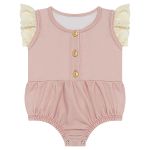 Macacão Romper regata para bebê em moletinho & renda Rosé - Baby Gut