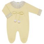 Macacão longo c/ Body longo para bebê em malha Amarelo Poá - Kidstar