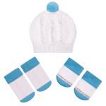 Kit c/ Touca, Luva e Sapatinho para bebê em tricot Azul - Leke