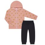 Blusão capuz c/ Calça para bebê em moletom Coração Dourado - Orango Kids
