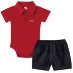 Body Polo c/ Short para bebê Vermelho - Pingo Lelê
