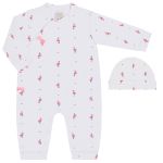 Macacão longo c/ Touca para bebê em suedine Flamingo - Pingo Lelê
