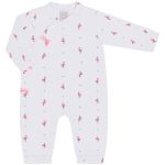 Macacão longo c/ Touca para bebê em suedine Flamingo - Pingo Lelê