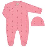 Macacão longo c/ Touca para bebê em suedine Flamingo Rosa - Pingo Lelê