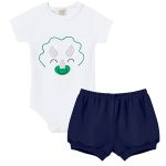 Body curto c/ Shorts para bebê em suedine Dino - Pingo Lelê