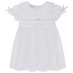 Vestido Batizado c/ Touquinha para bebê em cambraia Pala Bordada Branco - Roana