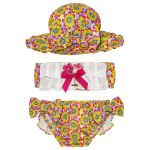 Conjunto de banho para bebê Floral Pink: Biquini + Chapéu - Roana