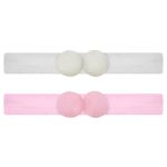 Kit 2 Faixas de Cabelo recém-nascido Pompom Branca/Rosa