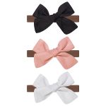 Kit 3 Faixas de Cabelo Laço algodão Preta/Rosa/Branca