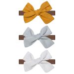 Kit 3 Faixas de Cabelo Laço algodão Mostarda/Cinza/Branca