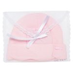 Kit Touca e Luva para bebe em malha Rosa - Roana