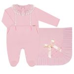 Saída Maternidade para bebê em algodão egípcio Love: Macacão longo + Manta Babadinhos - Roana