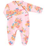 Macacão longo c/ Touca para bebê em suedine Floral Sunset - Pingo Lelê