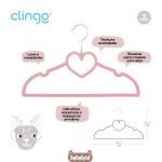 Kit 5 Cabides Aveludado Coração Rosa - Clingo
