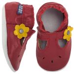 Sandália Boneca para bebê em couro Eco Vermelho Amarelo - Babo Uabu
