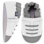 Tênis para bebê em couro Eco Boliche Branco/Cinza - Babo Uabu