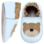 Tênis Ursinho para bebê em couro Eco Light Blue/Kakhi - Babo Uabu
