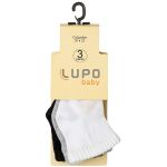 Tripack: 3 meias Soquete para bebê Branca/Mescla/Preta - Lupo
