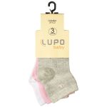 Tripack: 3 meias Soquete para bebê Branca/Mescla/Rosa - Lupo