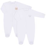 Pack 2 Macacões longos com zíper para bebê em algodão egípcio Branco - Coquelicot