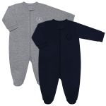 Pack 2 Macacões longos com zíper para bebê em algodão Mescla/Marinho- Coquelicot
