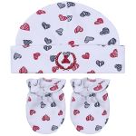 Touca + Par de Luvas para bebê em suedine Love - Coquelicot
