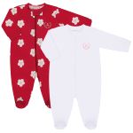 Pack 2 Macacões longos com zíper para bebê em algodão egípcio Flowers - Coquelicot
