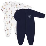 Pack 2 Macacões longos com zíper para bebê em algodão egípcio Urso Golf - Coquelicot