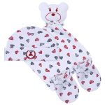 Kit: Naninha Ursinha + Touca + Par de Luvas para bebê em suedine Love - Coquelicot