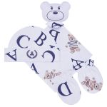 Kit: Naninha Ursinho + Touca + Par de Luvas para bebê em suedine Ursinho Letras - Coquelicot