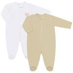 Pack 2 Macacões longos com zíper para bebê em algodão egípcio Petit Poá - Coquelicot