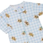 Macacão longo para bebê em algodão egípcio Urso Xadrez Azul - Coquelicot