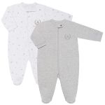 Pack 2 Macacões longos com zíper para bebê em algodão egípcio Estrelinha Mescla/Branco - Coquelicot
