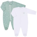 Pack 2 Macacões longos com zíper para bebê em algodão egípcio Estrelinha Verde/Branco - Coquelicot