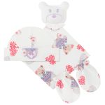 Kit: Naninha Ursinha + Touca + Par de Luvas para bebê em suedine Baby Bear - Coquelicot