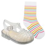 Conjunto Sandália Mel Cristal + Meia 3/4 Arco-Íris - Keto Baby