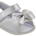 Sandália Peeptoe para bebê Lacinho Strass Prata - Keto Baby