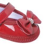 Sapatilha para bebê em verniz Laço e Strass Vermelho - Keto Baby