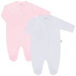 Pack 2 Macacões longos com zíper para bebê em suedine Rosa/Branco - Tilly Baby
