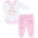 Body longo c/ Calça (mijão) para bebê em suedine Xadrez Rosa - Tilly Baby