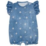 Macacão curto para bebê em malha Margaridas - Tilly Baby