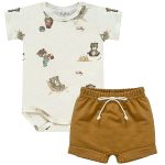 Body curto c/ Shorts para bebê em suedine Urso Praia - Tilly Baby