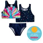 Conjunto de banho Biquíni Cropped c/ proteção UV FPS +50 Pavão - Tip Top