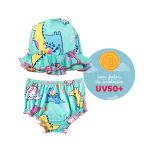 Conjunto de banho para bebê Dino Love: Chapéu + Calcinha c/ proteção UV FPS +50 - Tip Top