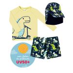 Conjunto de banho Dino Sport: Camiseta Surfista + Boné + Sunga - Tip Top