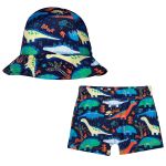 Conjunto de banho para bebê Dino Marinho: Chapéu Bucket + Shorts c/ proteção UV FPS +50 - Tip Top